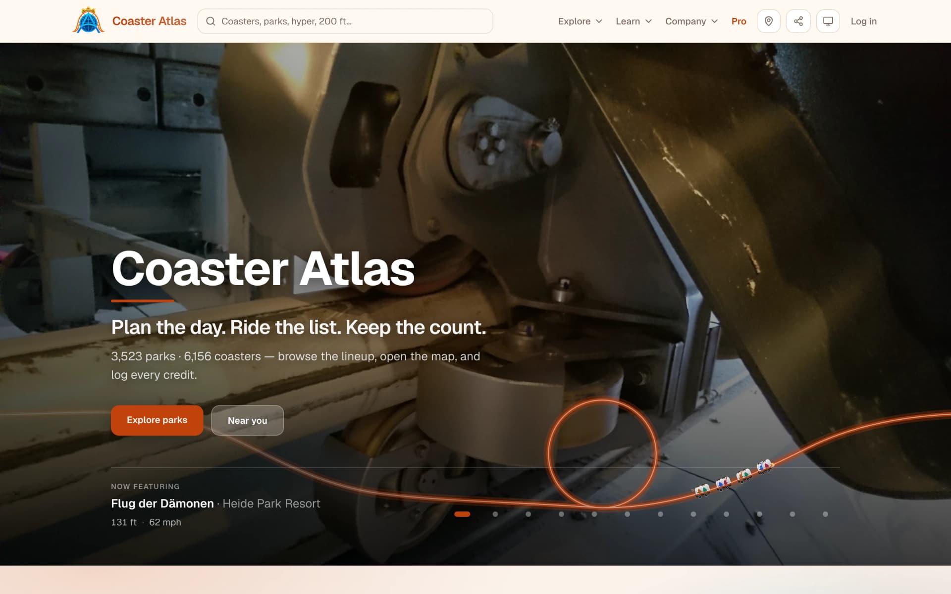 Coaster Atlas homepage: plan the day, ride the list, keep the count