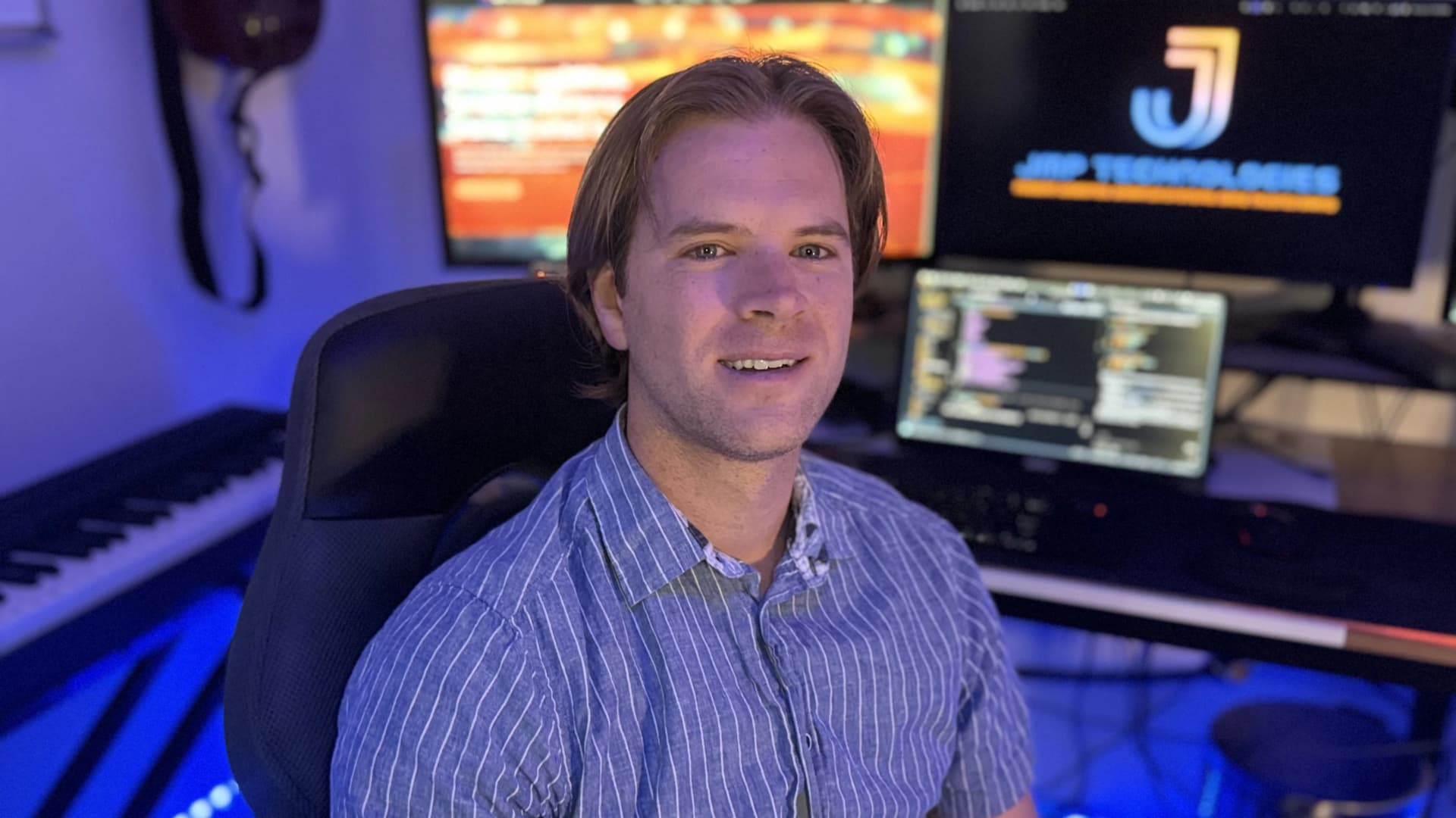 Jordan at the desk, portrait view