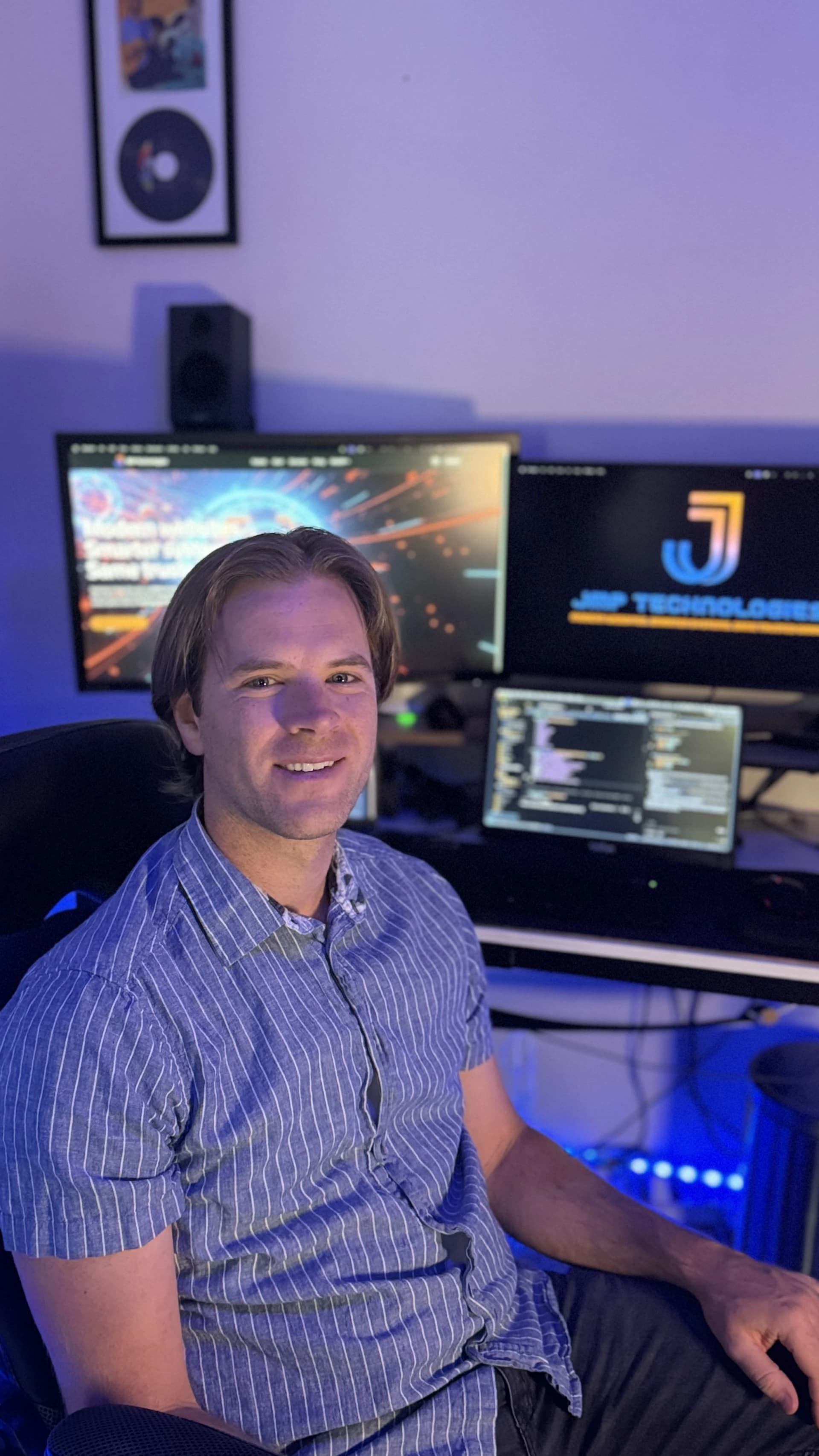Jordan seated at the studio setup