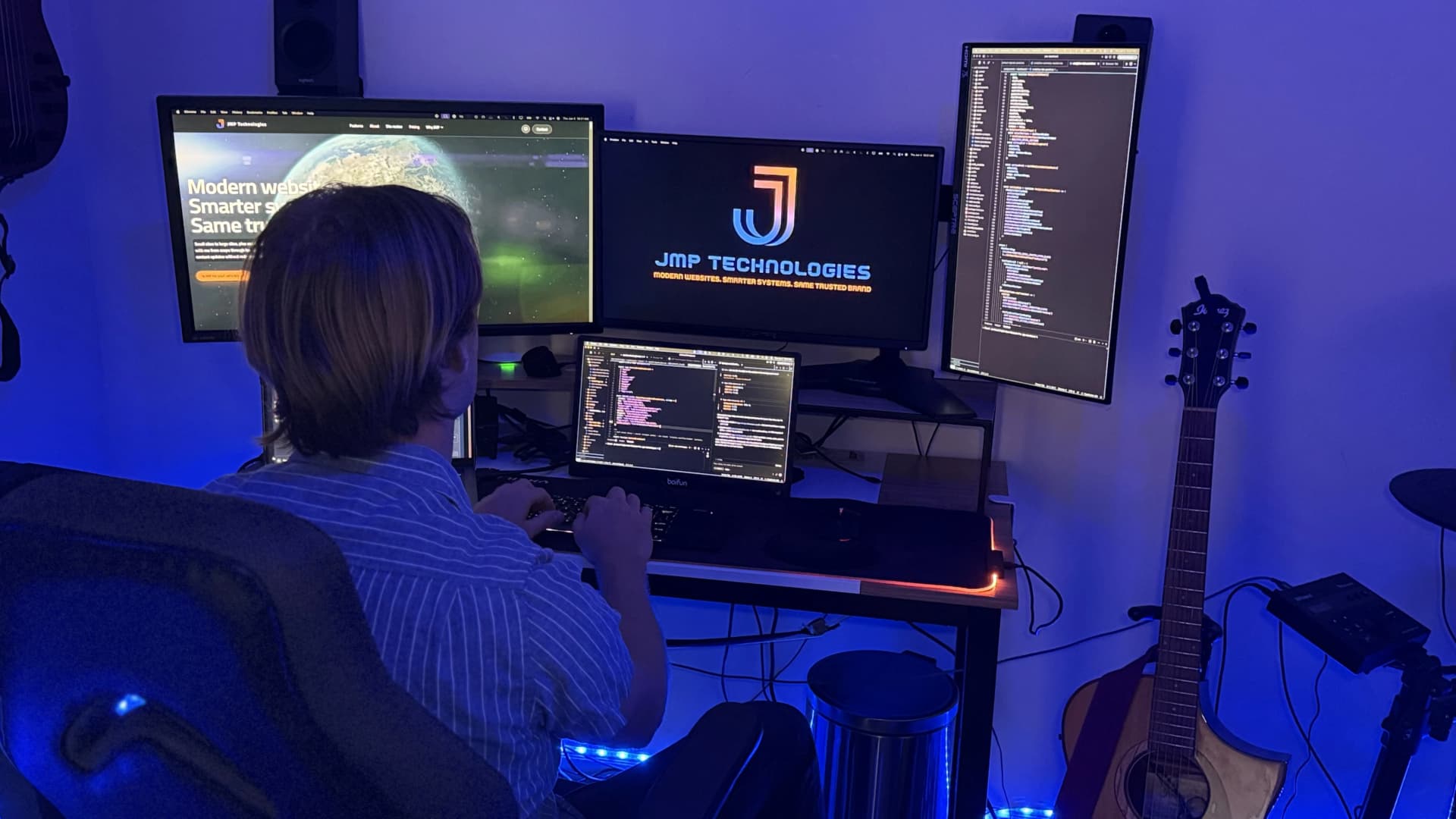 Jordan working at the monitor