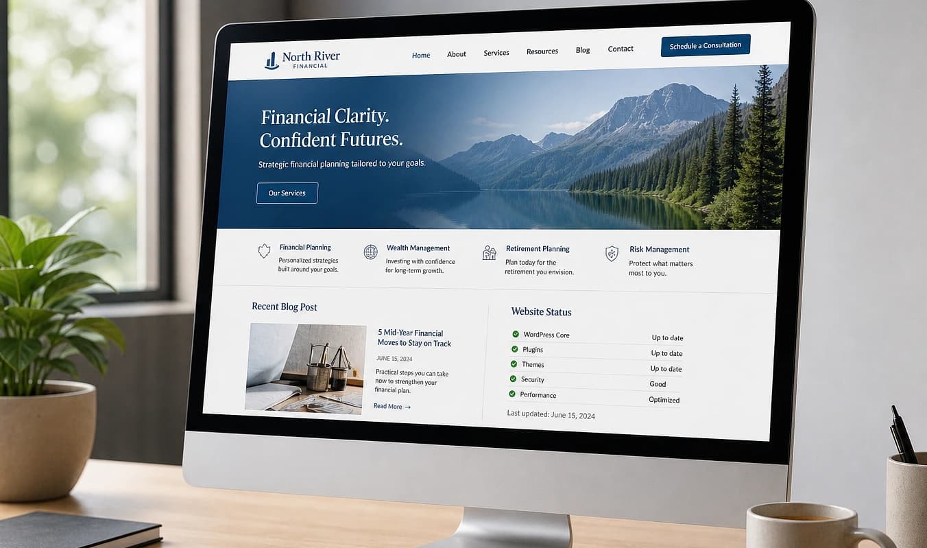 JMP build: steady care on a modern site with planned updates, not frozen plugin fear.