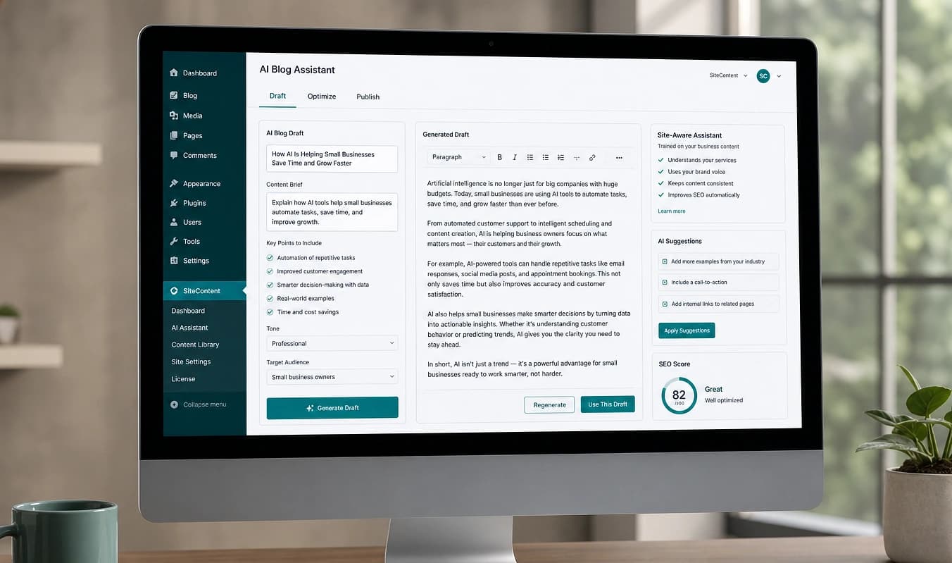 JMP build: structured content and dashboard tools for optional AI blog and site-aware help.
