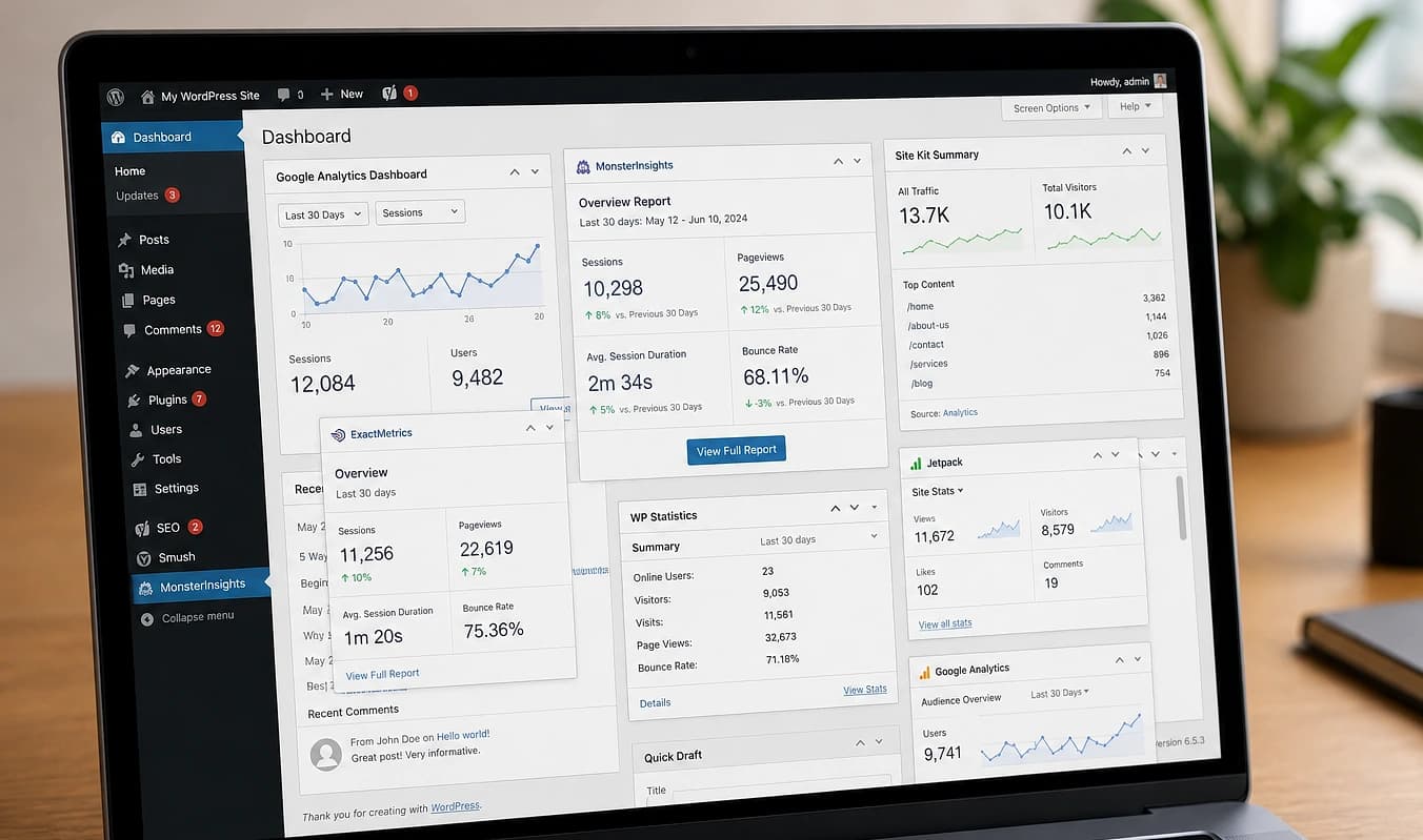 Configuración típica: muchas apps de analítica y tracking separadas con números que no coinciden.