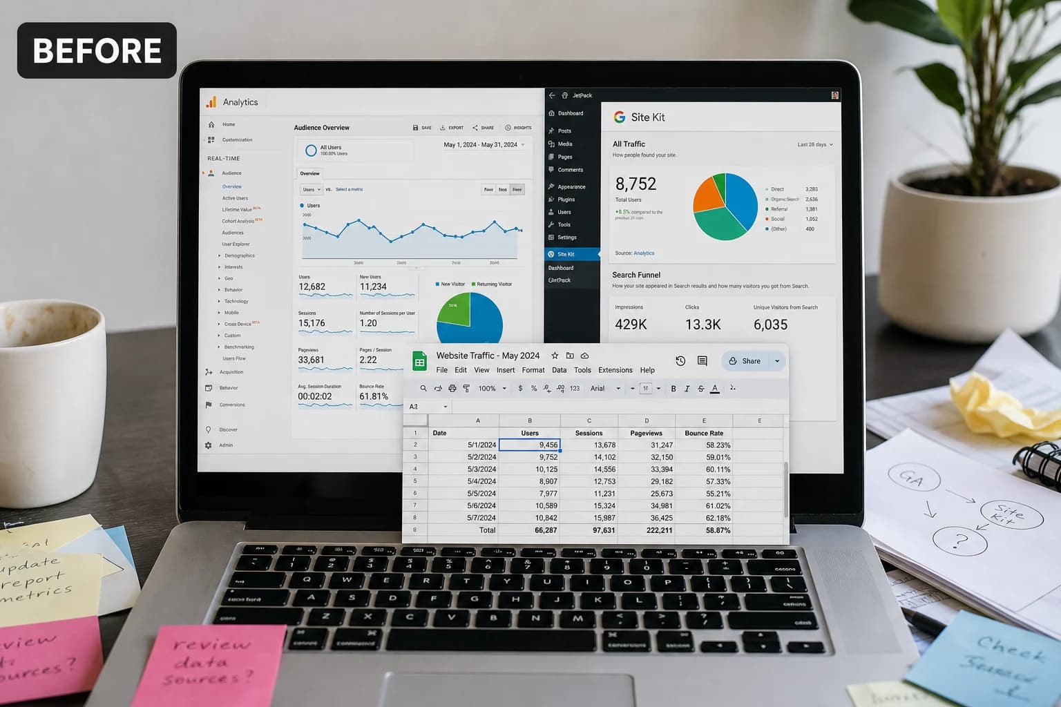 Before: many separate analytics and tracking apps with conflicting numbers.