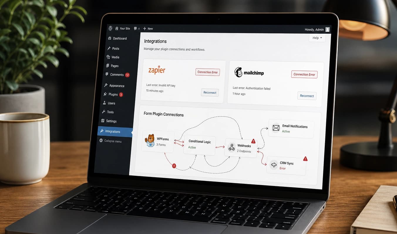 Configuración típica: conectores de plugins enredados y copiar-pegar manual entre sistemas.