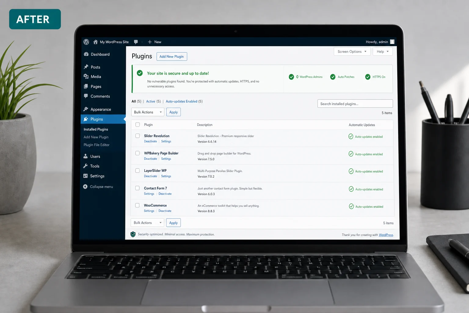 After: smaller deploy surface with automated updates and fewer attack paths.