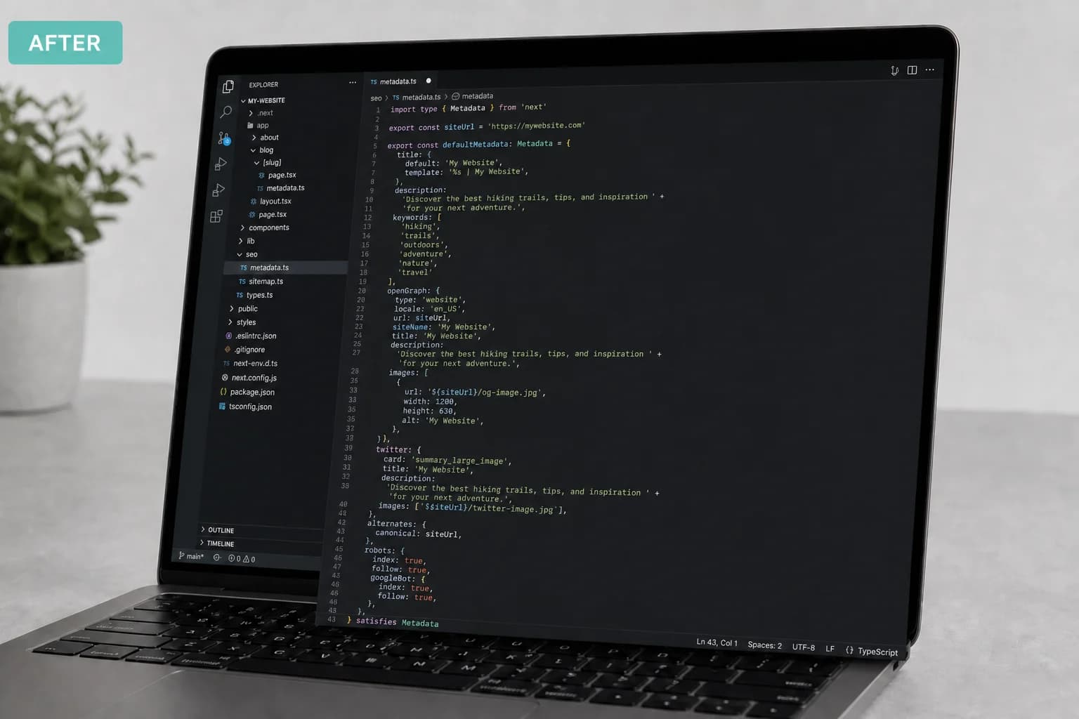 After: clean search listing with rich results from structured page data.